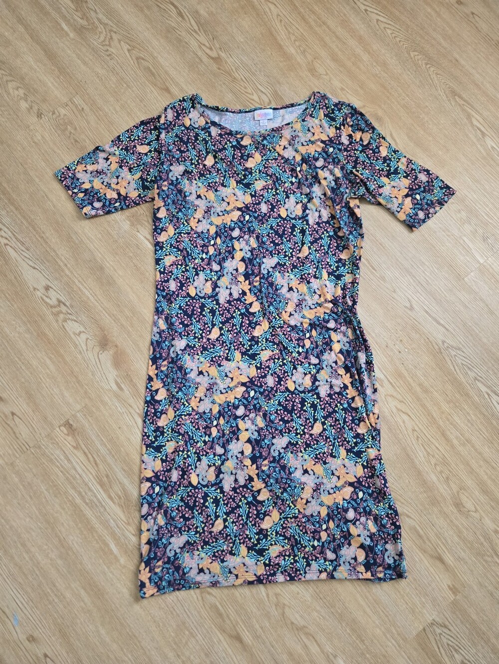 Lularoe Floral Maxi Dress in Navy and Peach